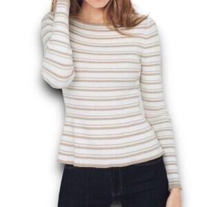 White House Black Market Cream Tan Striped Peplum Ribbed Knit Sweater Size Small
